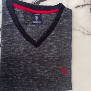 U.S. Polo Assn. Charcoal V-Neck Sweater with Red Accent